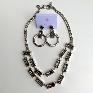 Beautiful Black Crystal WHBM Necklace Earring Set. NWOT